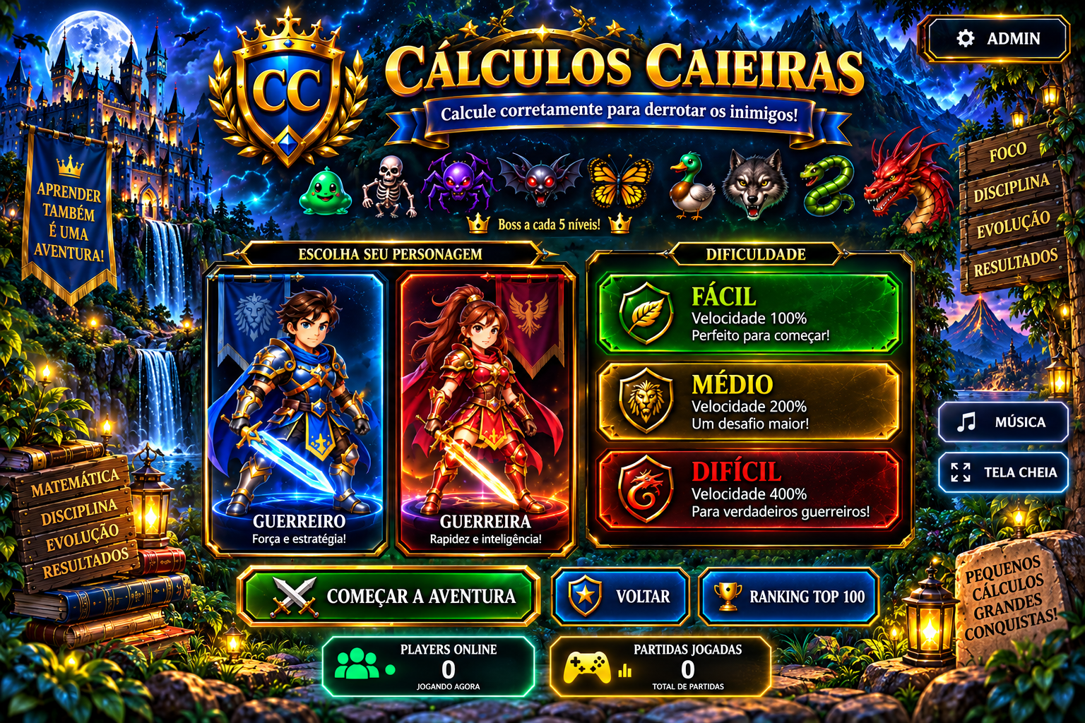 Menu principal Calculos Caieiras